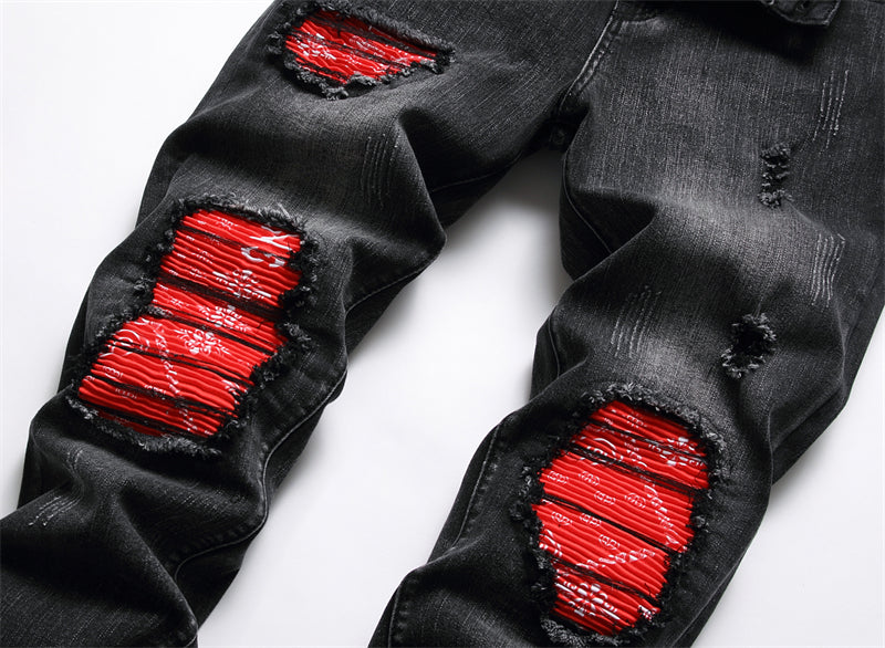 RED REGULAR PATCHED JEANS